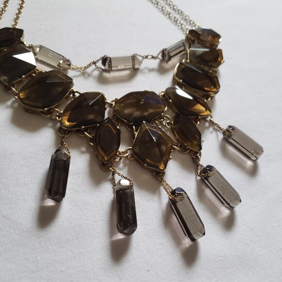 Smoky Quartz Amber Statement Collar Bib Necklace Banana Republic - Picture 1 of 4